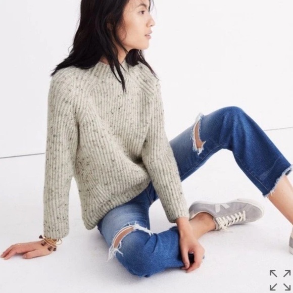 Madewell Sweaters - Madewell Northfield Mockneck Sweater S Neutral Boxy Rib Knit Wool Blend EUC